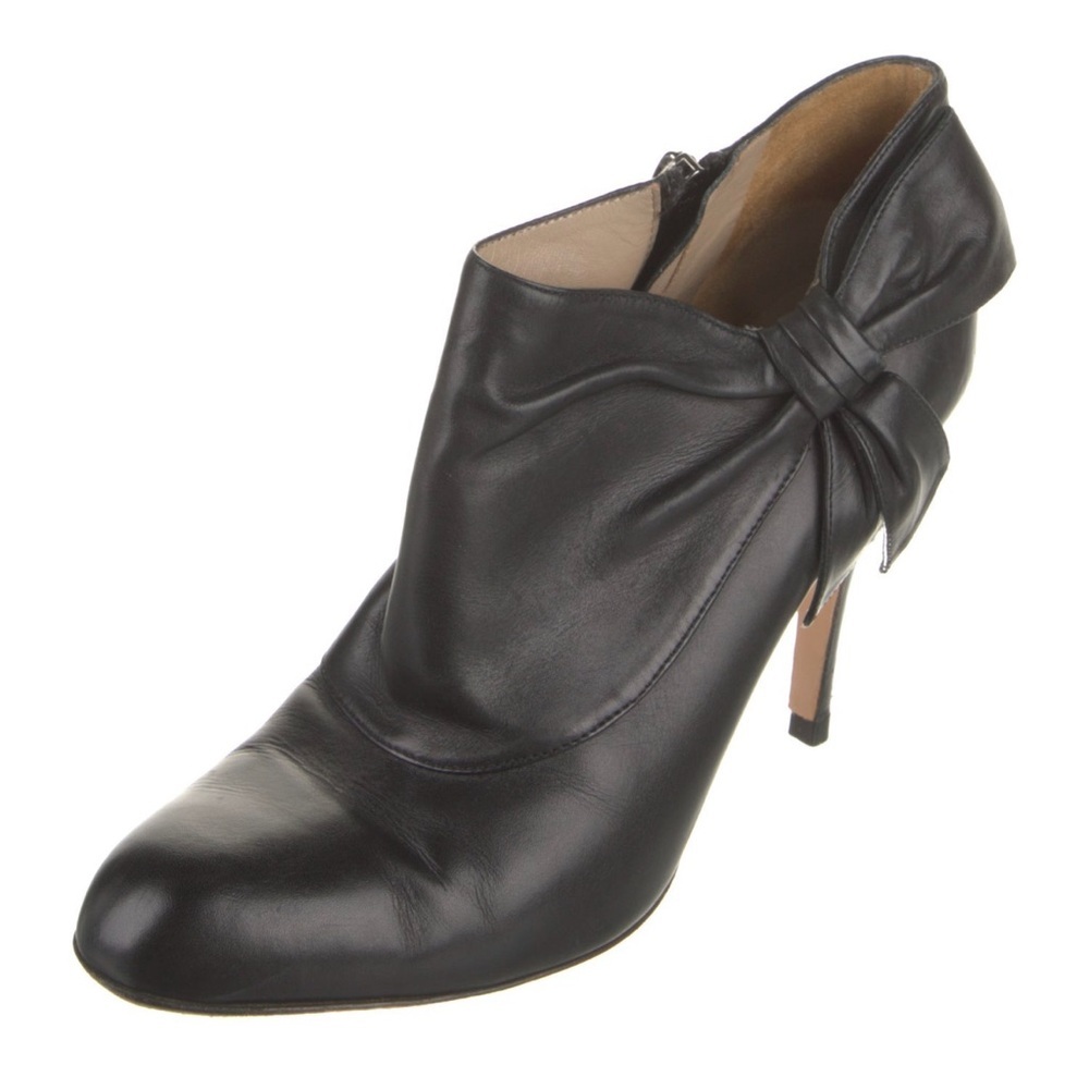 Valentino Garavani Black Leather Bow Accents High Heeled Ankle Booties Size 38 - Picture 2 of 13
